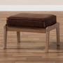 Sigrid Mid-Century Modern Dark Brown Faux Leather Effect Fabric Upholstered Antique Oak Finished Wood Ottoman Sigrid-Dark Brown/Antique Oak-Otto By Baxton Studio