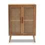 Alina Mid-Century Modern Medium Oak Finished Wood and Rattan 2-Door Accent Storage Cabinet JY1904-Medium Oak-Cabinet By Baxton Studio