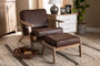 Sigrid Mid-Century Modern Dark Brown Faux Leather Effect Fabric Upholstered Antique Oak Finished 2-Piece Wood Armchair and Ottoman Set Sigrid-Dark Brown/Antique Oak-2PC Set By Baxton Studio