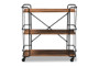 Neal Rustic Industrial Style Black Metal and Walnut Finished Wood Bar and Kitchen Serving Cart SR192044L-Rustic Brown/Black-Cart By Baxton Studio