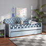 Freda Traditional and Transitional Light Blue Velvet Fabric Upholstered and Button Tufted Twin Size Daybed with Trundle Freda-Light Blue Velvet-Daybed-T/T By Baxton Studio
