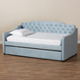 Freda Traditional and Transitional Light Blue Velvet Fabric Upholstered and Button Tufted Twin Size Daybed with Trundle Freda-Light Blue Velvet-Daybed-T/T By Baxton Studio