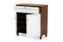 Coolidge Modern and Contemporary White and Walnut Finished 4-Shelf Wood Shoe Storage Cabinet with Drawer FP-02LV-Walnut/White By Baxton Studio