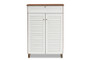 Coolidge Modern and Contemporary White and Walnut Finished 5-Shelf Wood Shoe Storage Cabinet with Drawer FP-03LV-Walnut/White By Baxton Studio