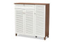 Coolidge Modern and Contemporary Walnut Finished 11-Shelf Wood Shoe Storage Cabinet with Drawer FP-05LV-Walnut/White By Baxton Studio