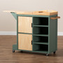 Dorthy Coastal and Farmhouse Two-tone Dark Green and Natural Wood Kitchen Storage Cart RT670-OCC-Natural/Dark Green-Cart By Baxton Studio