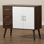 Leena Mid-Century Modern Two-Tone White and Walnut Brown Finished Wood 3-Drawer Sideboard Buffet CA 5790-00-Columbia/White-Sideboard By Baxton Studio