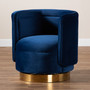 Saffi Glam and Luxe Royal Blue Velvet Fabric Upholstered Gold Finished Swivel Accent Chair TSF-6653-Royal Blue/Gold-CC By Baxton Studio
