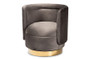 Saffi Glam and Luxe Grey Velvet Fabric Upholstered Gold Finished Swivel Accent Chair TSF-6653-Grey/Gold-CC By Baxton Studio