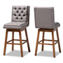 Gregory Modern Transitional Grey Fabric Upholstered and Walnut Brown Finished Wood 2-Piece Swivel Bar Stool Set Set BBT5372-Grey/Walnut-BS By Baxton Studio