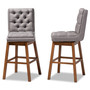 Gregory Modern Transitional Grey Fabric Upholstered and Walnut Brown Finished Wood 2-Piece Swivel Bar Stool Set Set BBT5372-Grey/Walnut-BS By Baxton Studio