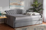 Freda Transitional and Contemporary Grey Velvet Fabric Upholstered and Button Tufted Full Size Daybed with Trundle Freda-Grey Velvet-Daybed-F/T By Baxton Studio