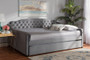 Freda Transitional and Contemporary Grey Velvet Fabric Upholstered and Button Tufted Full Size Daybed with Trundle Freda-Grey Velvet-Daybed-F/T By Baxton Studio