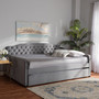 Freda Transitional and Contemporary Grey Velvet Fabric Upholstered and Button Tufted Queen Size Daybed with Trundle Freda-Grey Velvet-Daybed-Q/T By Baxton Studio