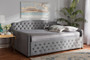 Freda Transitional and Contemporary Grey Velvet Fabric Upholstered and Button Tufted Full Size Daybed Freda-Grey Velvet-Daybed-Full By Baxton Studio