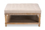 Kelly Modern and Rustic Beige Linen Fabric Upholstered and Greywashed Wood Cocktail Ottoman JY-0001-Beige/Greywashed-Otto By Baxton Studio