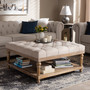 Kelly Modern and Rustic Beige Linen Fabric Upholstered and Greywashed Wood Cocktail Ottoman JY-0001-Beige/Greywashed-Otto By Baxton Studio