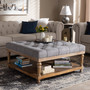 Kelly Modern and Rustic Grey Linen Fabric Upholstered and Greywashed Wood Cocktail Ottoman JY-0001-Grey/Greywashed-Otto By Baxton Studio