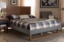 Gabriela Rustic Modern Dark Grey Fabric Upholstered and Ash Walnut Brown Finished Wood Queen Size Platform Bed Gabriela-Dark Grey/Ash Walnut-Queen By Baxton Studio