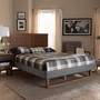 Gabriela Rustic Modern Dark Grey Fabric Upholstered and Ash Walnut Brown Finished Wood Queen Size Platform Bed Gabriela-Dark Grey/Ash Walnut-Queen By Baxton Studio