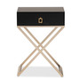 Patricia Modern and Contemporary Black Finished Wood and Powder Coated Brass Effect Metal 1-Drawer Nightstand JY1956-NS By Baxton Studio