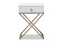 Patricia Modern and Contemporary White Finished Wood and Powder Coated Brass Effect Metal 1-Drawer Nightstand JY1957-NS By Baxton Studio
