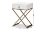 Patricia Modern and Contemporary White Finished Wood and Powder Coated Brass Effect Metal 1-Drawer Nightstand JY1957-NS By Baxton Studio