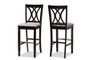 Calista Modern and Contemporary Grey Fabric Upholstered and Espresso Brown Finished Wood 2-Piece Bar Stool Set RH316B-Grey/Dark Brown-BS By Baxton Studio