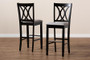 Calista Modern and Contemporary Grey Fabric Upholstered and Espresso Brown Finished Wood 2-Piece Bar Stool Set RH316B-Grey/Dark Brown-BS By Baxton Studio