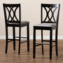 Calista Modern and Contemporary Grey Fabric Upholstered and Espresso Brown Finished Wood 2-Piece Bar Stool Set RH316B-Grey/Dark Brown-BS By Baxton Studio