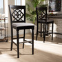 Alexandra Modern and Contemporary Grey Fabric Upholstered and Espresso Brown Finished Wood 2-Piece Bar Stool Set RH322B-Grey/Dark Brown-BS By Baxton Studio