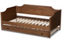 Alya Classic Traditional Farmhouse Walnut Brown Finished Wood Twin Size Daybed with Roll-Out Trundle Bed MG0016-1-Walnut-Daybed with Trundle By Baxton Studio