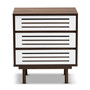 Meike Mid-Century Modern Two-Tone Walnut Brown and White Finished Wood 3-Drawer Nightstand LV14COD14230WI-Columbia/White-3DW-Nightstand By Baxton Studio