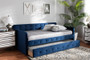 Jona Modern and Contemporary Transitional Navy Blue Velvet Fabric Upholstered and Button Tufted Twin Size Daybed with Trundle CF9183-Navy Blue-Daybed-T/T By Baxton Studio