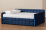 Jona Modern and Contemporary Transitional Navy Blue Velvet Fabric Upholstered and Button Tufted Queen Size Daybed with Trundle CF9183-Navy Blue-Daybed-Q/T By Baxton Studio