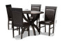 Ancel Modern and Contemporary Dark Brown Faux Leather Upholstered and Dark Brown Finished Wood 5-Piece Dining Set Ancel-Dark Brown-5PC Dining Set By Baxton Studio