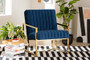 Janelle Luxe and Glam Royal Blue Velvet Fabric Upholstered and Gold Finished Living Room Accent Chair TSF-7754D-Royal Blue/Gold-CC By Baxton Studio