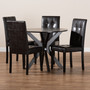 Marie Modern and Contemporary Dark Brown Faux Leather Upholstered and Dark brown Finished Wood 5-Piece Dining Set Marie-Dark Brown-5PC Dining Set By Baxton Studio