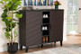 Idina Mid-Century Modern Two-Tone Dark Brown and Grey Finished Wood 2-Door Shoe Cabinet SESC16105-Modi Wenge-Shoe Cabinet By Baxton Studio