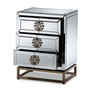 Laken Contemporary Glam and Luxe Mirrored and Antique Bronze Finished 3-Drawer Nightstand RXF-2222-NS By Baxton Studio