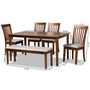 Minette Modern and Contemporary Grey Fabric Upholstered and Walnut Brown Finished Wood 6-Piece Dining Set RH319C-Grey/Walnut-6PC Dining Set By Baxton Studio