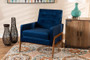 Perris Mid-Century Modern Navy Blue Velvet Fabric Upholstered and Walnut Brown Finished Wood Lounge Chair BBT8042-Navy Velvet/Walnut-CC By Baxton Studio