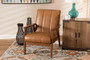 Nikko Mid-century Modern Tan Faux Leather Upholstered and Walnut Brown finished Wood Lounge Chair BBT8011A2-Tan Chair By Baxton Studio