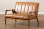Nikko Mid-century Modern Tan Faux Leather Upholstered and Walnut Brown finished Wood Loveseat BBT8011A2-Tan Loveseat By Baxton Studio