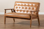 Sorrento Mid-Century Modern Tan Faux Leather Upholstered and Walnut Brown Finished Wood Loveseat BBT8013-Tan Loveseat By Baxton Studio