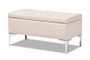 Mabel Modern and Contemporary Transitional Beige Fabric Upholstered and Silver Finished Metal Storage Ottoman WS-20093 -Beige/Silver-Otto By Baxton Studio