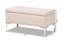 Mabel Modern and Contemporary Transitional Beige Fabric Upholstered and Silver Finished Metal Storage Ottoman WS-20093 -Beige/Silver-Otto By Baxton Studio
