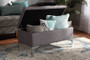 Mabel Modern and Contemporary Transitional Grey Fabric Upholstered and Silver Finished Metal Storage Ottoman WS-20093 -Grey/Silver-Otto By Baxton Studio