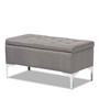 Mabel Modern and Contemporary Transitional Grey Fabric Upholstered and Silver Finished Metal Storage Ottoman WS-20093 -Grey/Silver-Otto By Baxton Studio