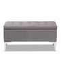 Mabel Modern and Contemporary Transitional Grey Fabric Upholstered and Silver Finished Metal Storage Ottoman WS-20093 -Grey/Silver-Otto By Baxton Studio